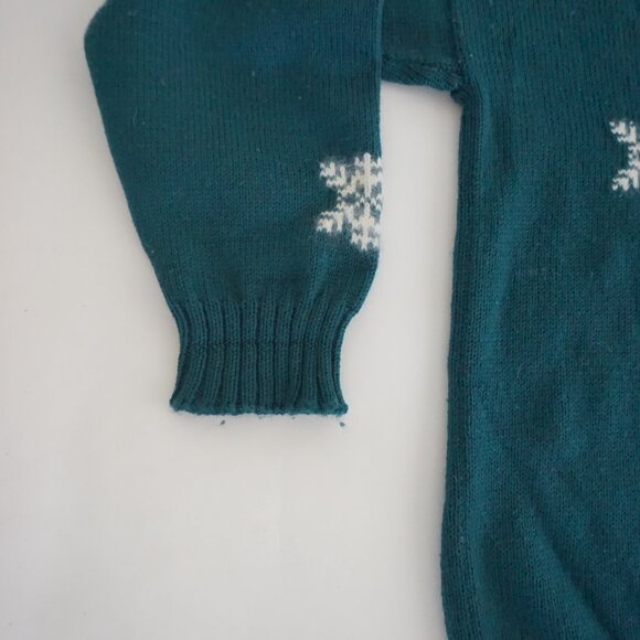 Ceau Mar Teal Wool Angora Snowflake Knit Sweater Cabincore Retro Aesthetic XL - Picture 7 of 10